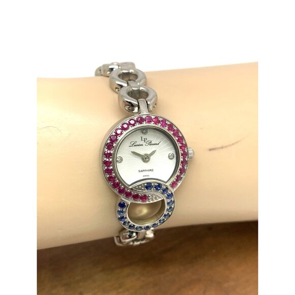 Lucien Piccard Women's Watch Swiss Quartz Blue Red Gemstone Steel 22mm Petite - Picture 10 of 13